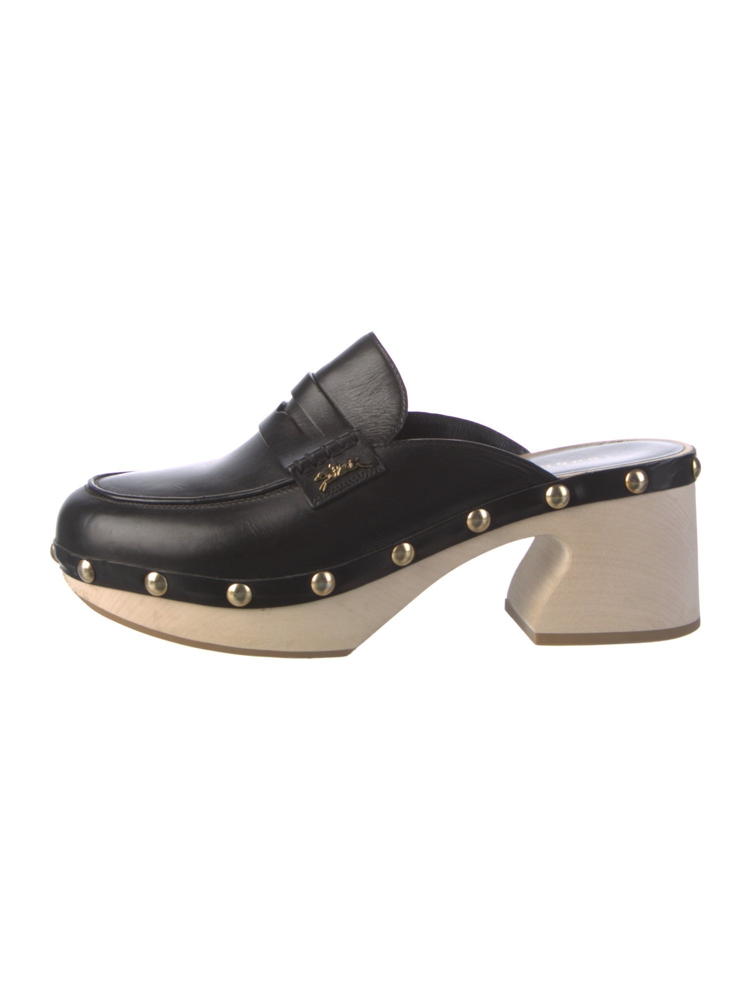 Longchamp Leather Studded Accents Mules