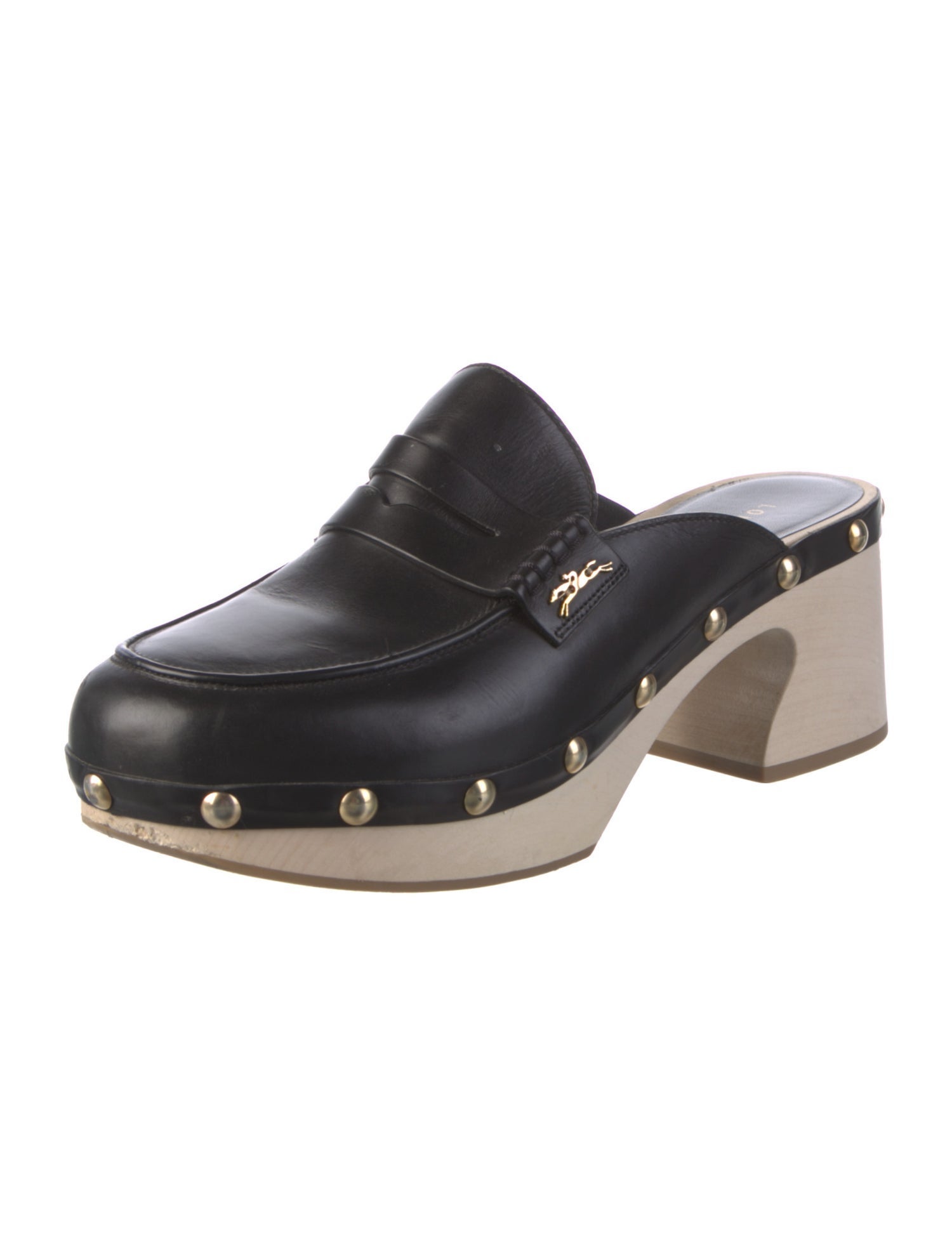 Longchamp Leather Studded Accents Mules