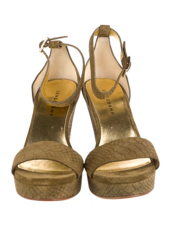 Longchamp Suede Leather Trim Embellishment Espadrilles