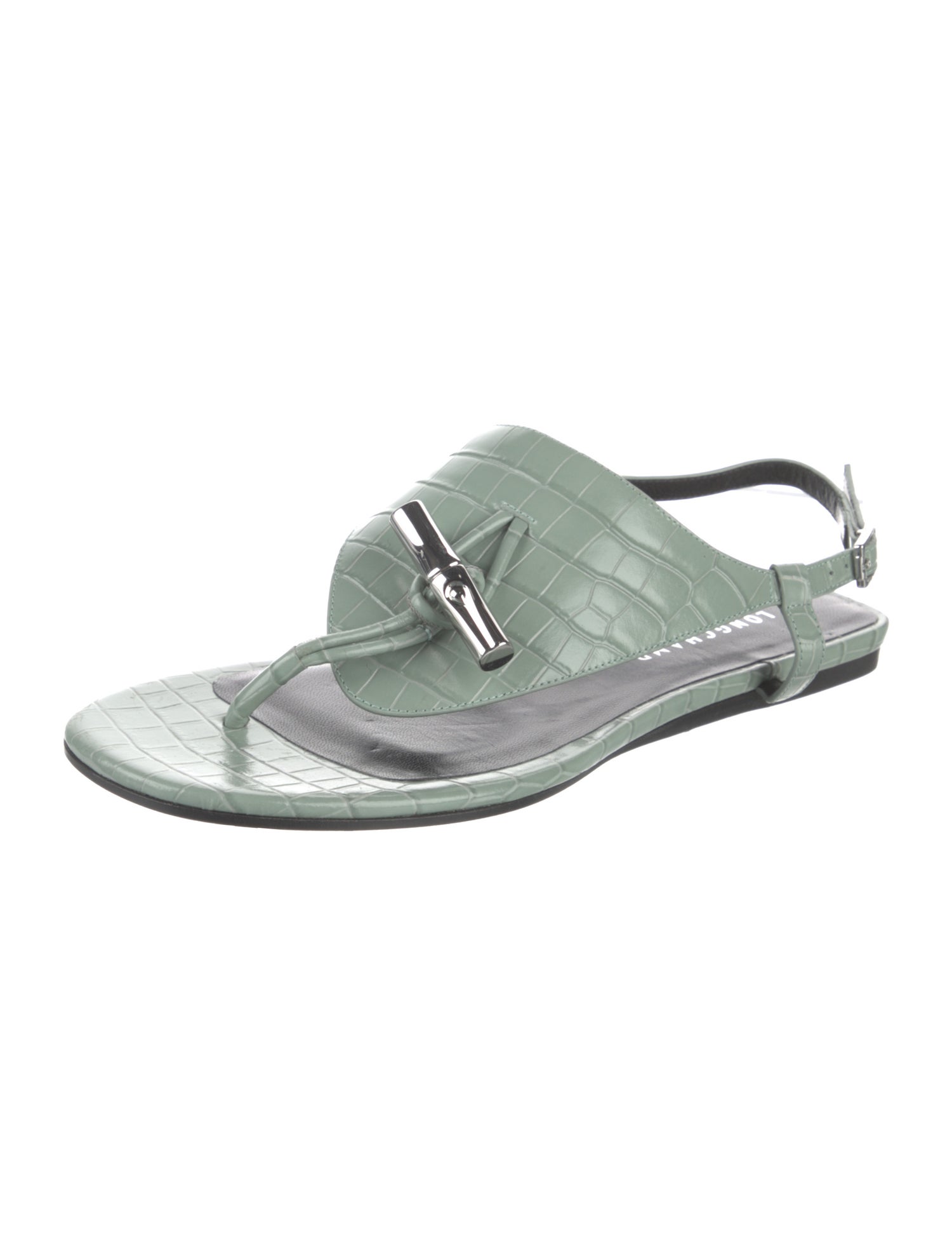 Longchamp Embossed Leather Slingback Sandals