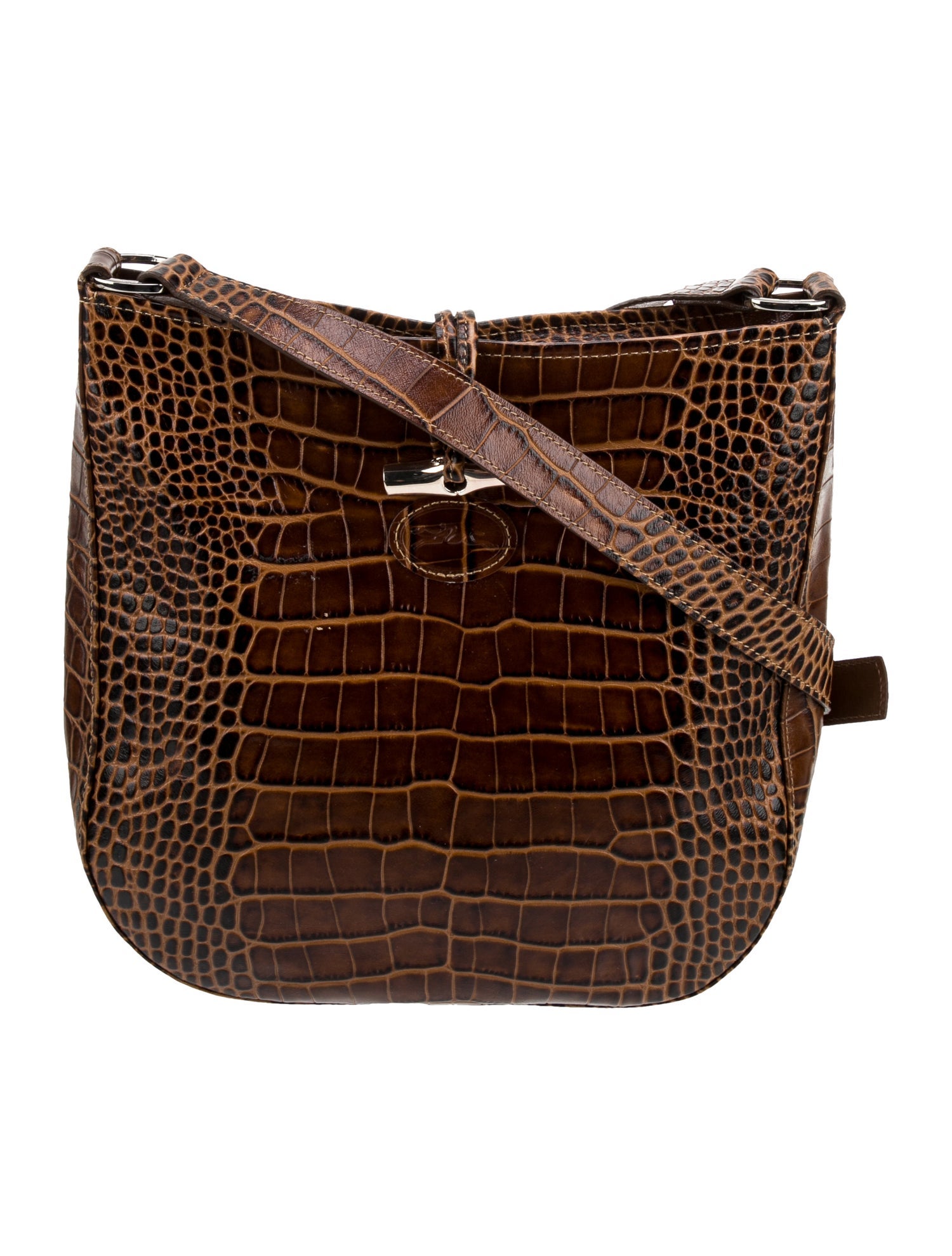 Longchamp Embossed Leather Messenger Bag