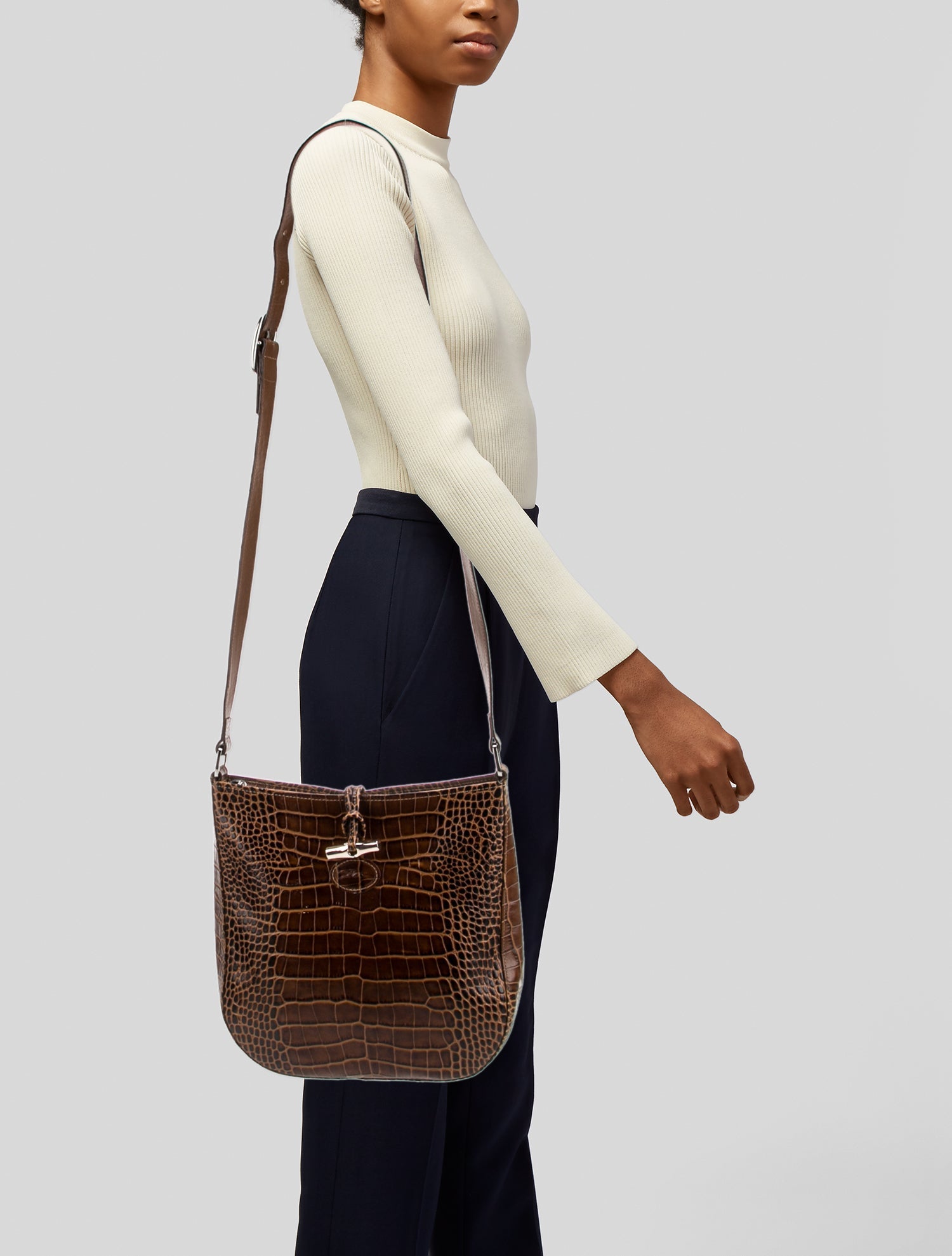 Longchamp Embossed Leather Messenger Bag