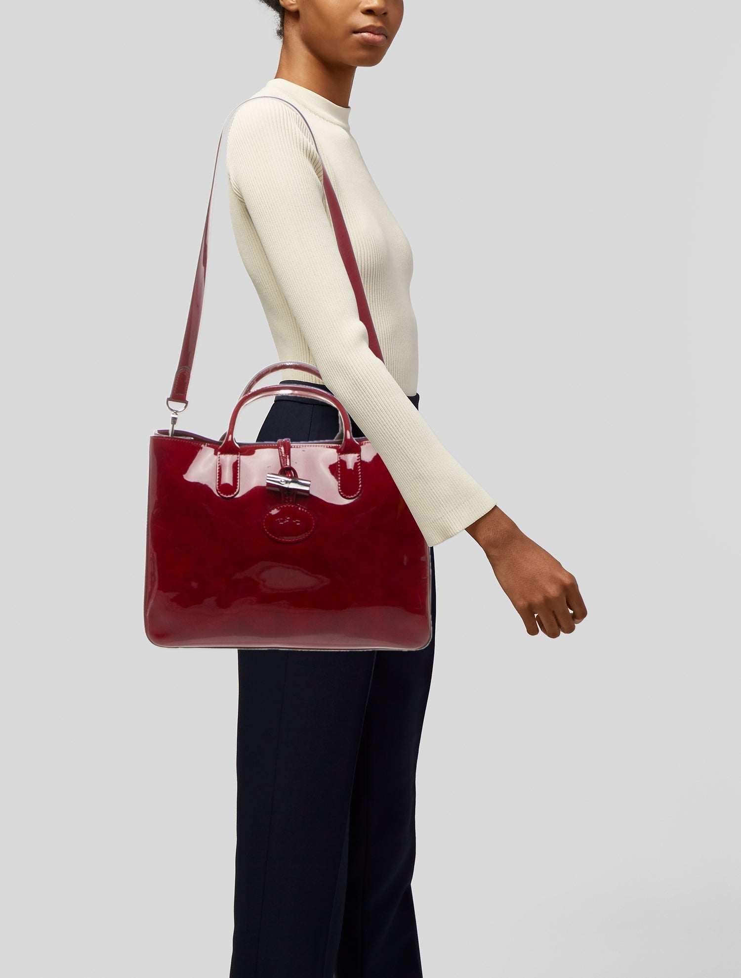 Longchamp Patent Leather Top Handle Bag