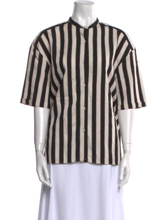 Longchamp Striped Crew Neck Button-Up Top