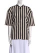 Longchamp Striped Crew Neck Button-Up Top