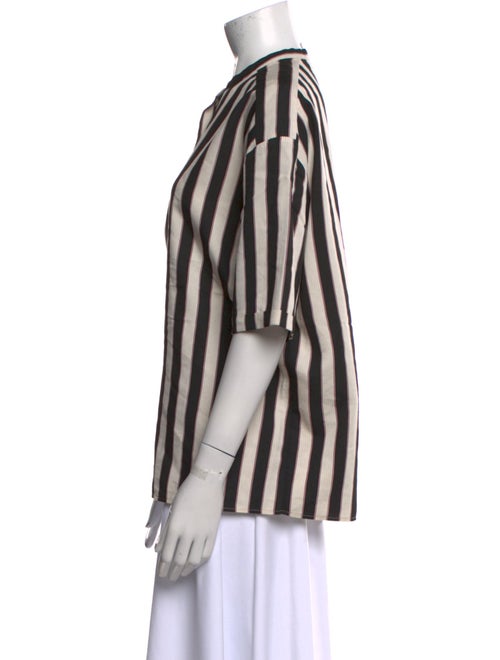 Longchamp Striped Crew Neck Button-Up Top