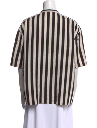 Longchamp Striped Crew Neck Button-Up Top