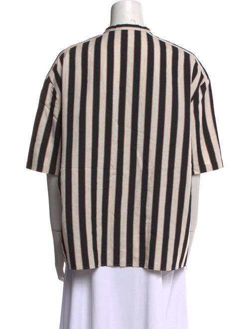 Longchamp Striped Crew Neck Button-Up Top