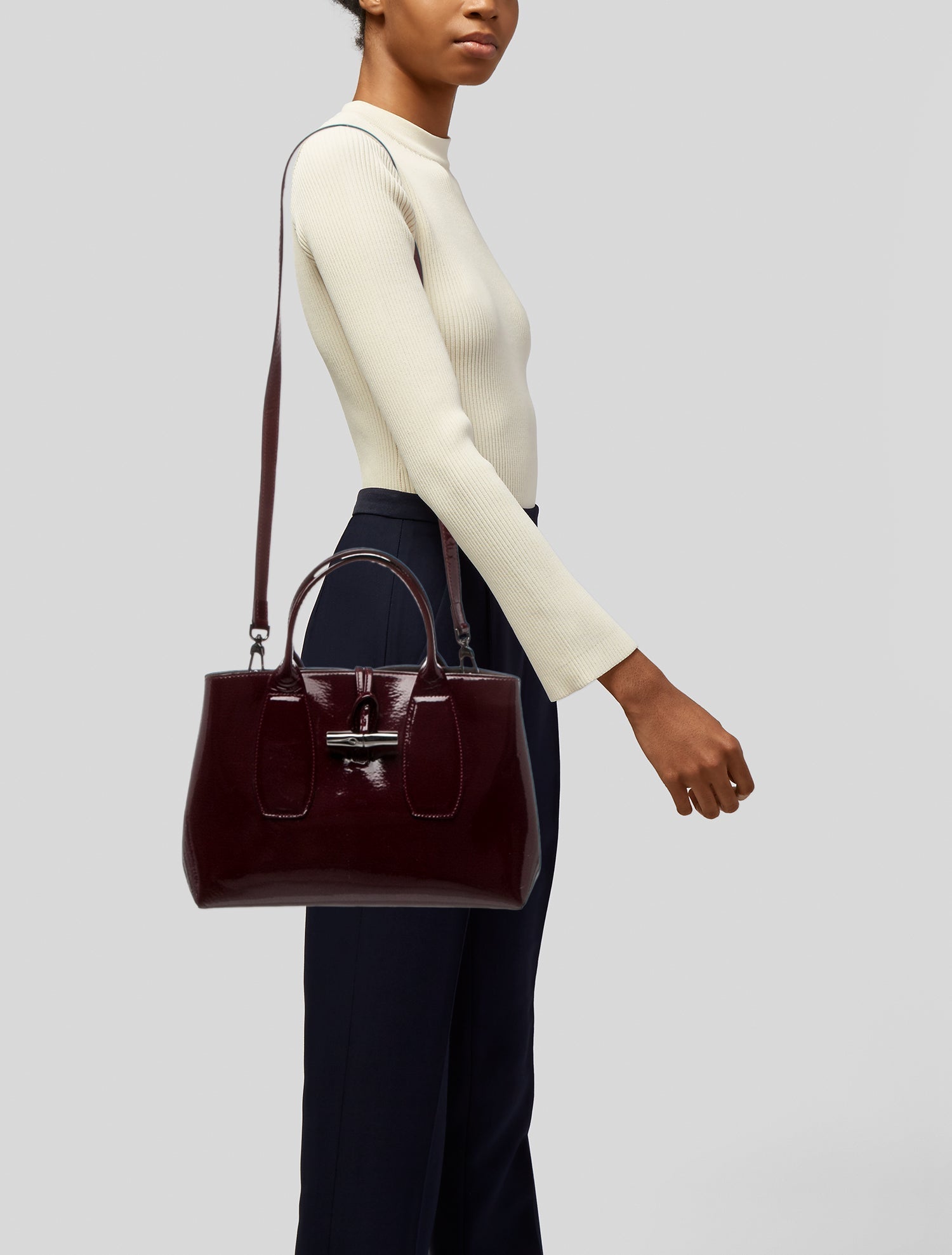 Longchamp Patent Leather Top Handle Bag
