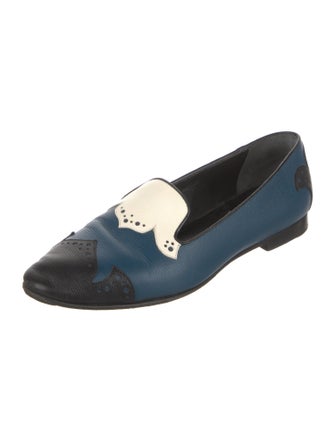 Longchamp Leather Colorblock Pattern Loafers