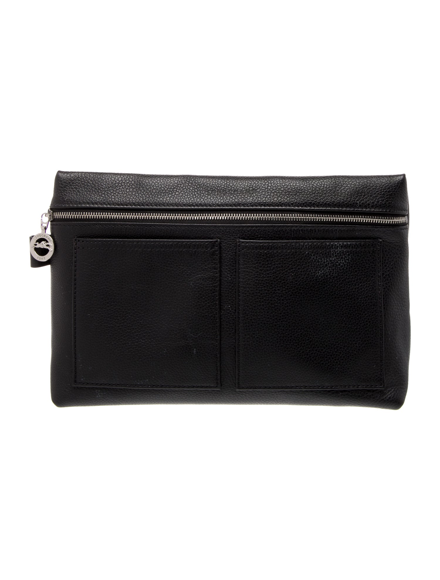 Longchamp Black leather cosmetic bag.