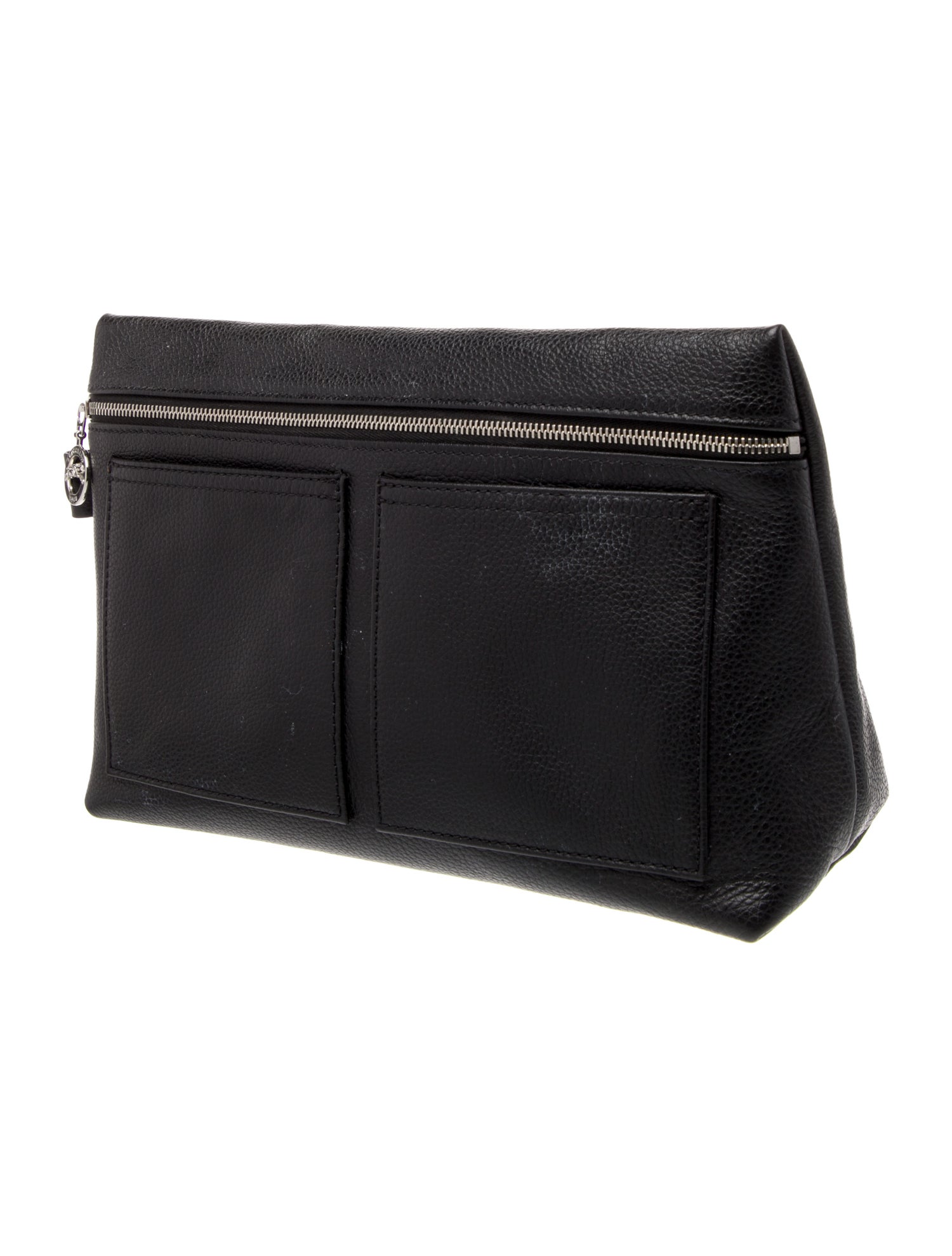 Longchamp Black leather cosmetic bag.