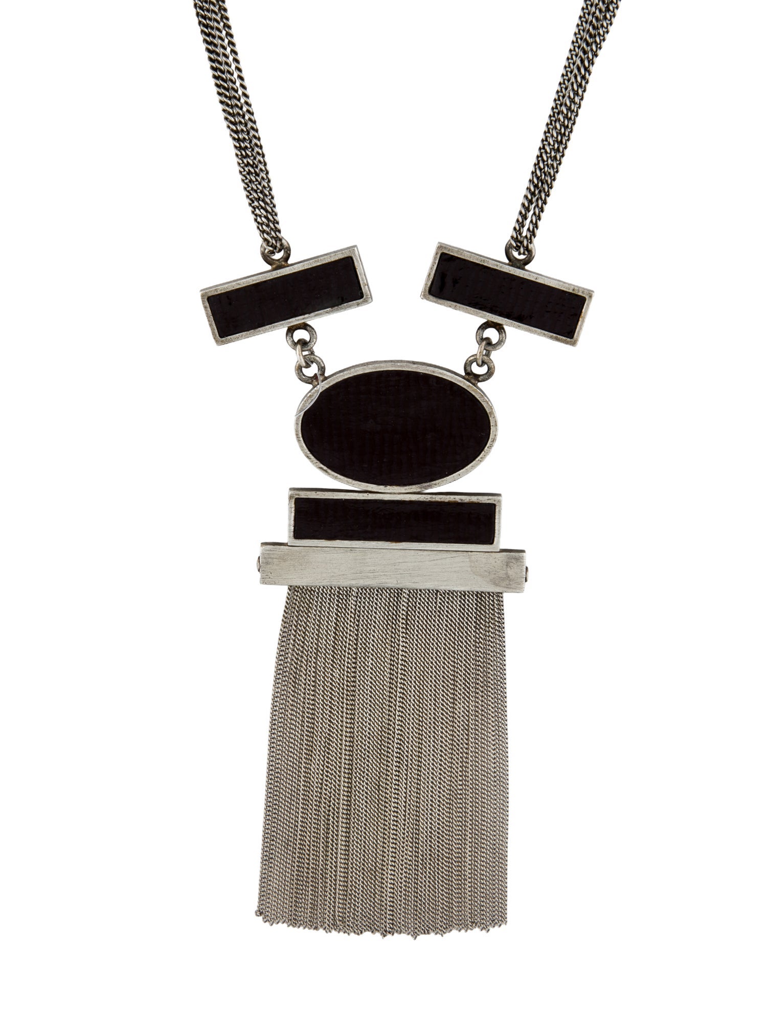 Longchamp Leather Inlay Tassel Pendant Necklace