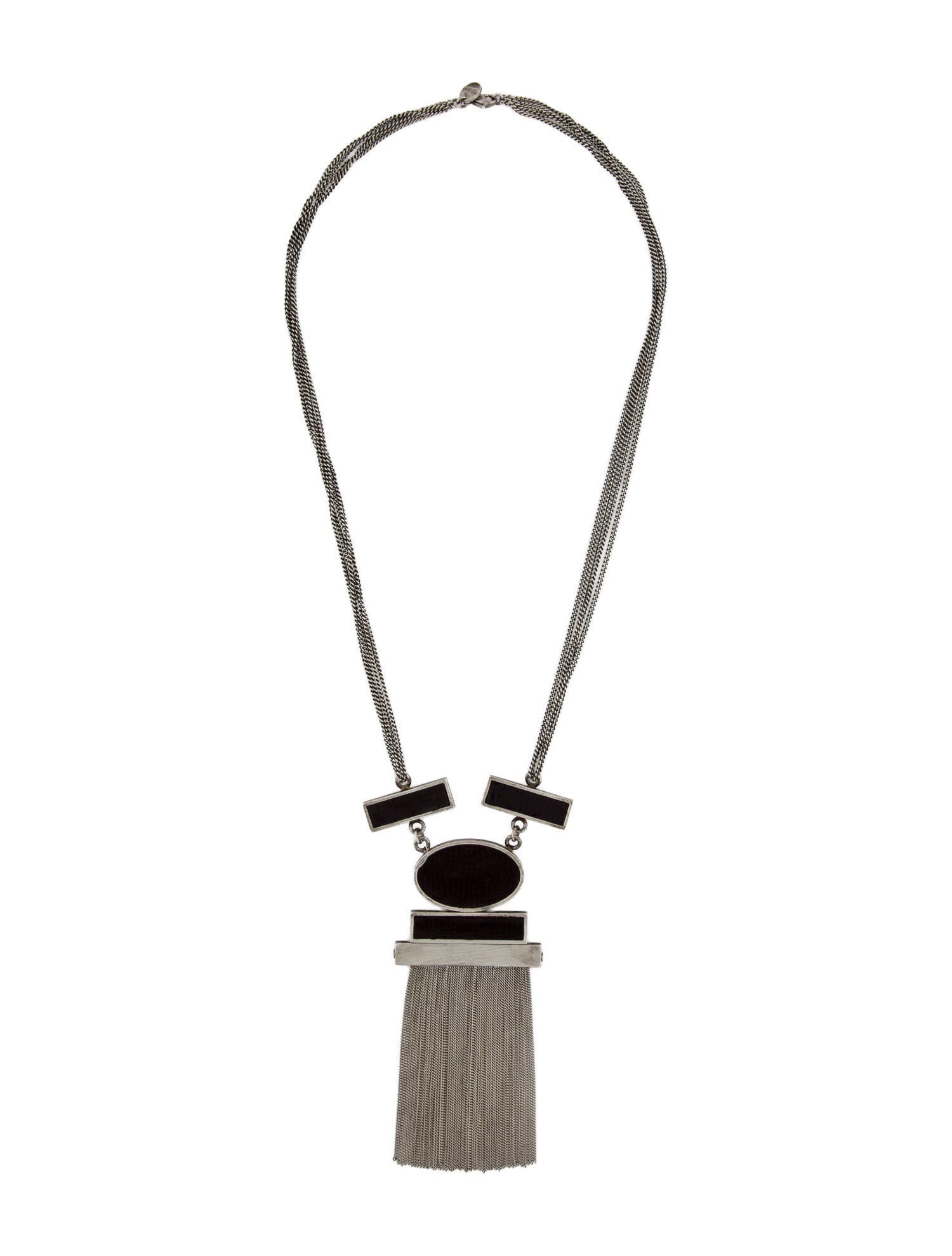 Longchamp Leather Inlay Tassel Pendant Necklace