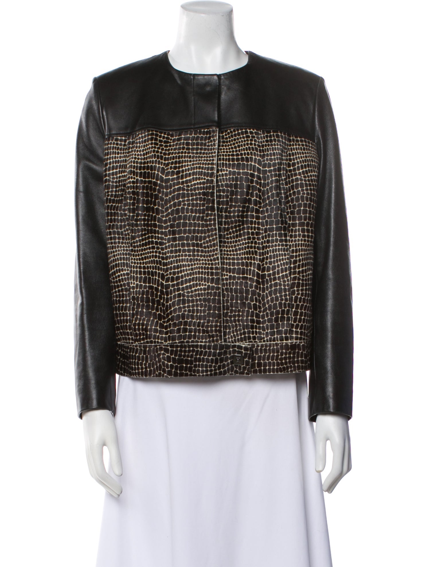 Longchamp Calf Leather Tweed Pattern Evening Jacket