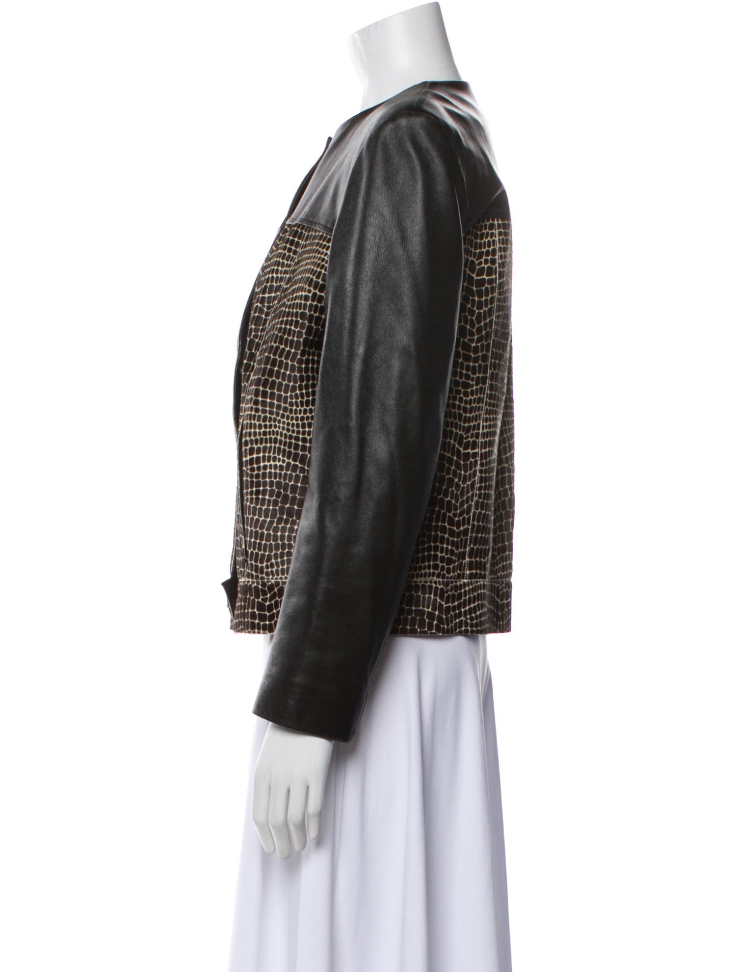 Longchamp Calf Leather Tweed Pattern Evening Jacket