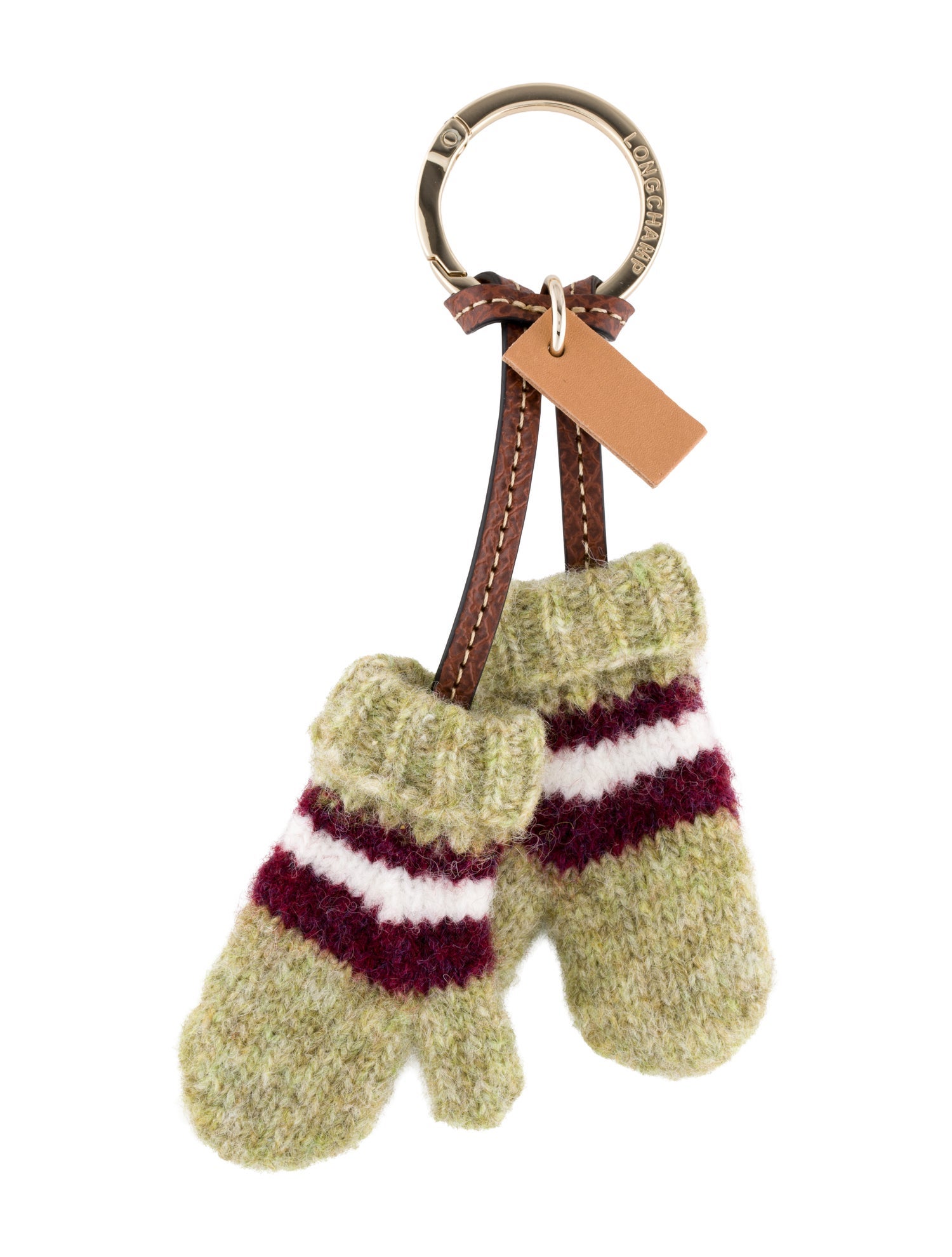 Longchamp Green Pattern Printed Leather Trim Key Chain