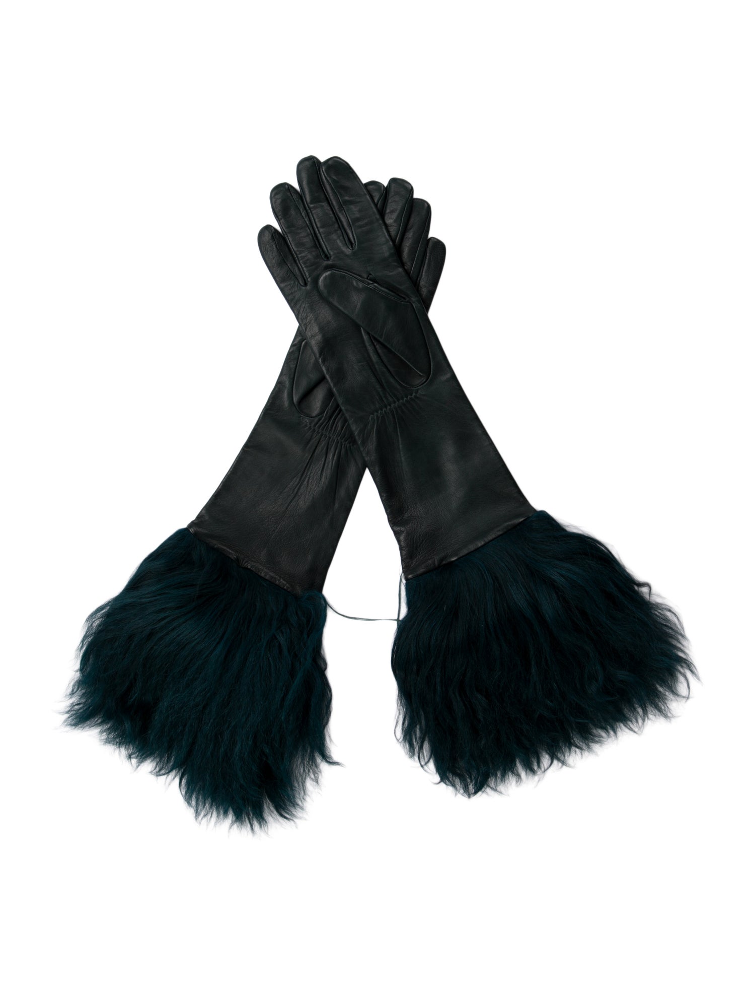 Longchamp Leather Fur Accent Winter Gloves