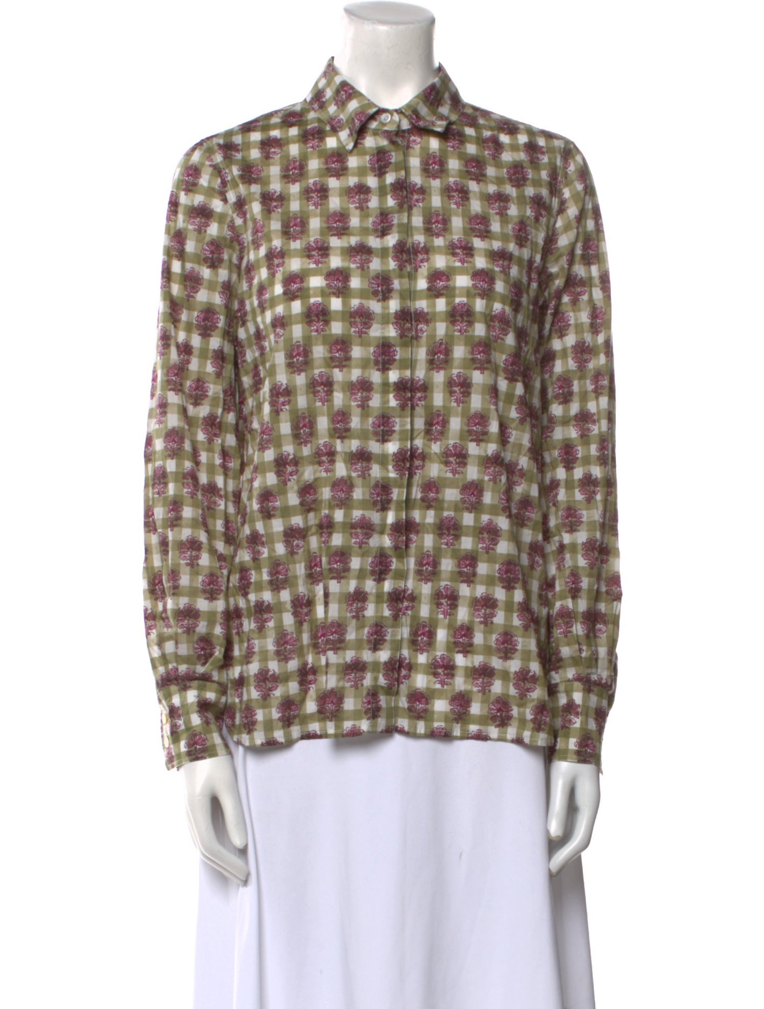 Longchamp Printed Long Sleeve Button-Up Top