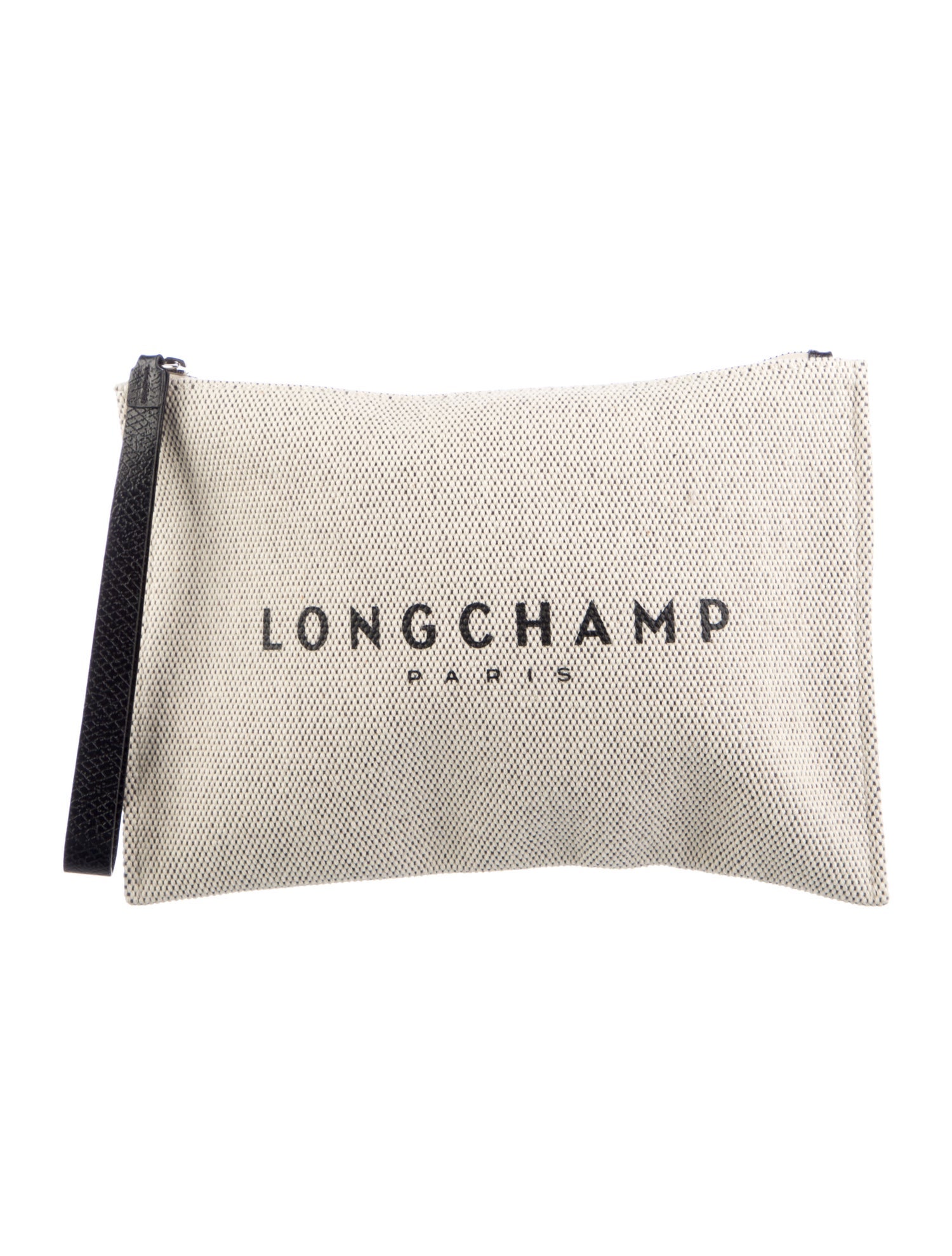 Longchamp Canvas Embroidered Cosmetic Bag with Leather Trim & Silver-Tone Hardware w/Tags