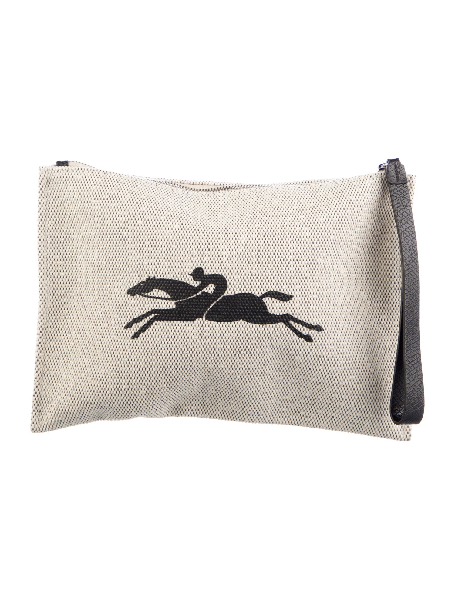 Longchamp Canvas Embroidered Cosmetic Bag with Leather Trim & Silver-Tone Hardware w/Tags