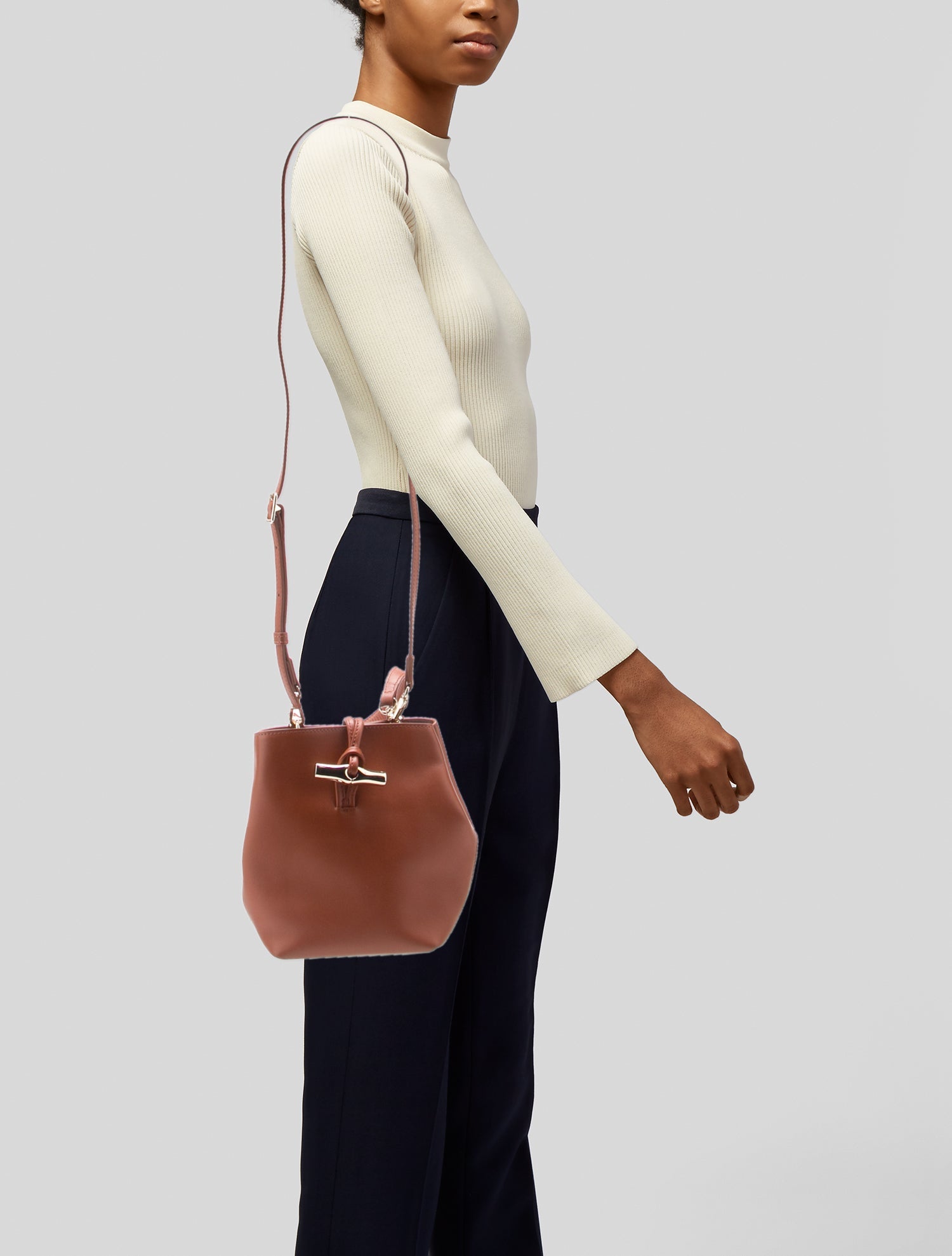 Longchamp Leather Le Roseau Bucket Bag XS