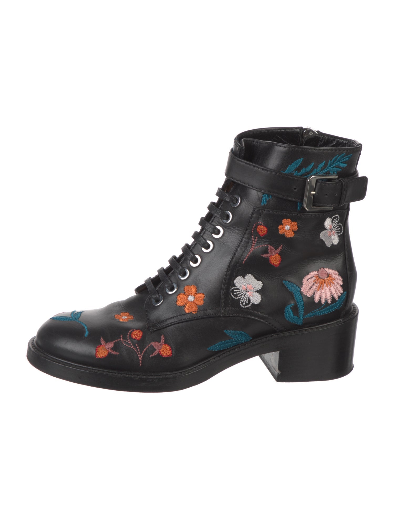 Laurence Dacade Leather Floral Print Combat Boots