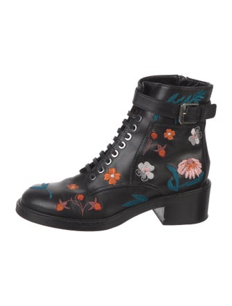 Laurence Dacade Leather Floral Print Combat Boots