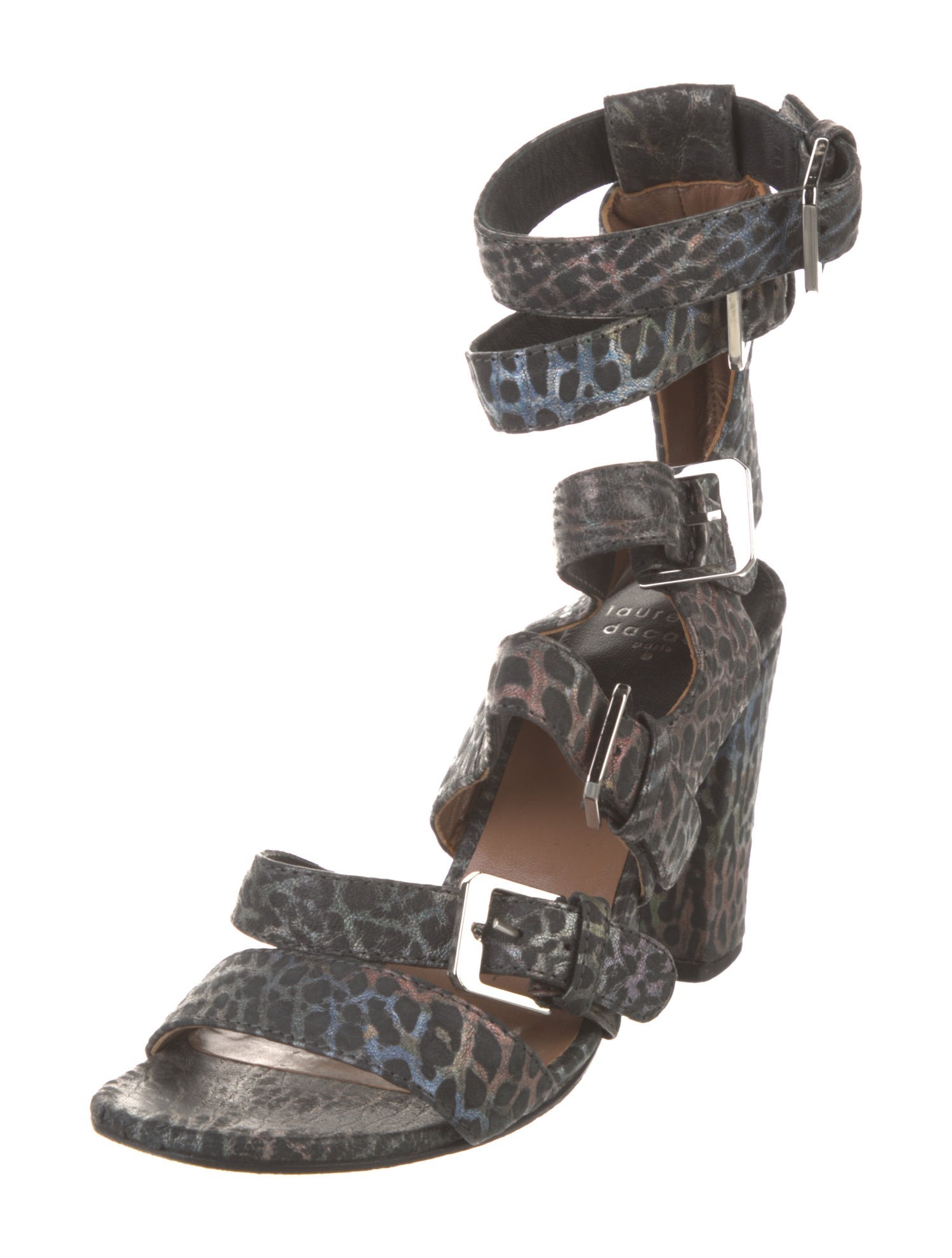 Laurence Dacade Leather Animal Print Gladiator Sandals