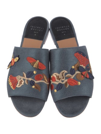 Laurence Dacade Suede Floral Print Slides