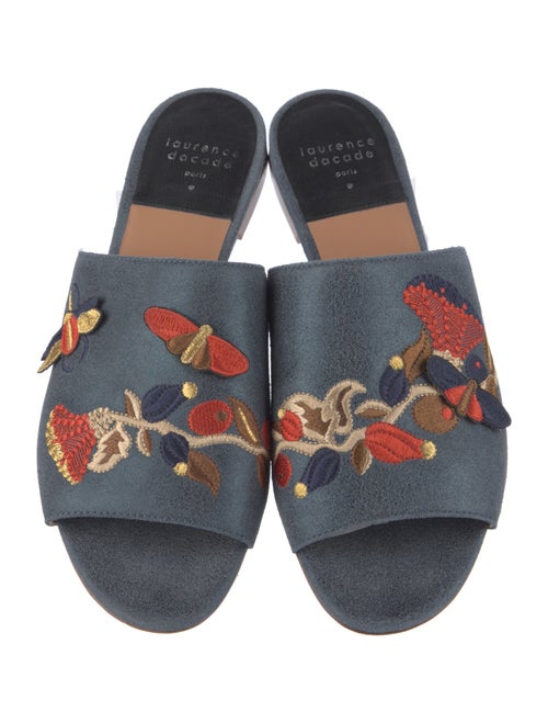 Laurence Dacade Suede Floral Print Slides