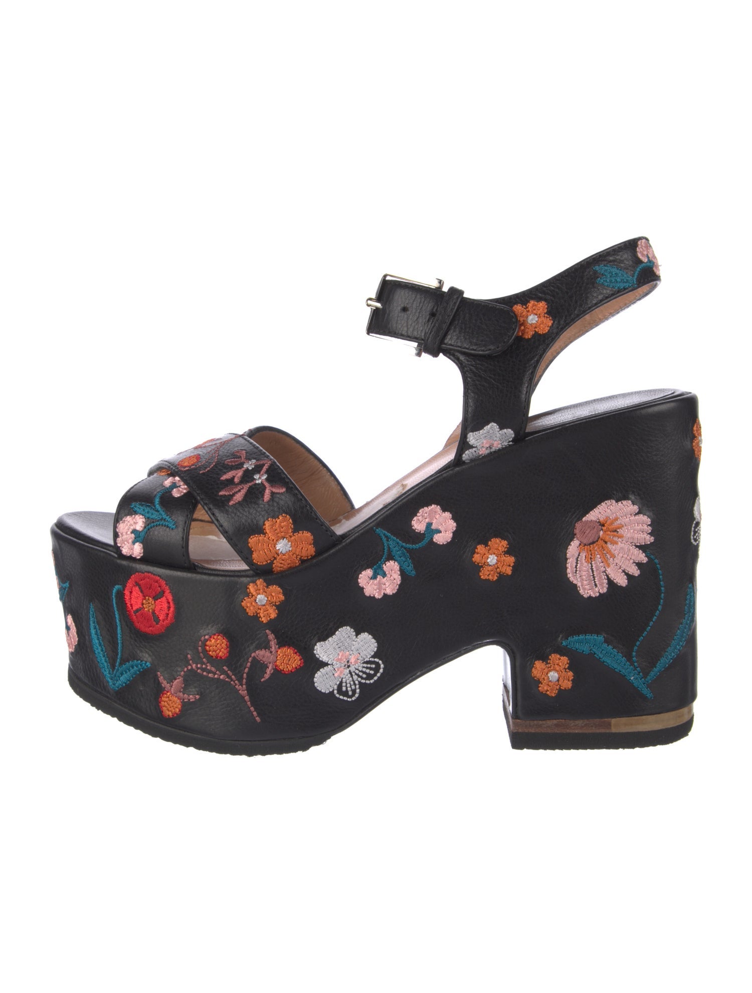 Laurence Dacade Leather Floral Print Slingback Sandals