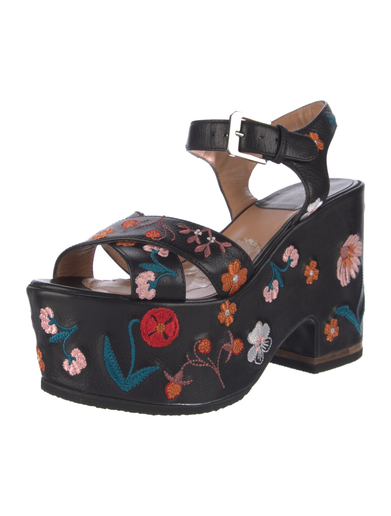 Laurence Dacade Leather Floral Print Slingback Sandals