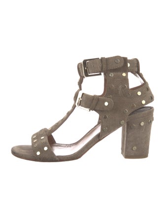 Laurence Dacade Suede Studded Accents T-Strap Sandals
