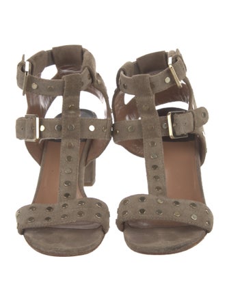 Laurence Dacade Suede Studded Accents T-Strap Sandals