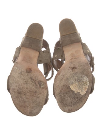 Laurence Dacade Suede Studded Accents T-Strap Sandals