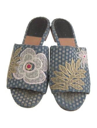 Laurence Dacade Denim Plaid Print Slides
