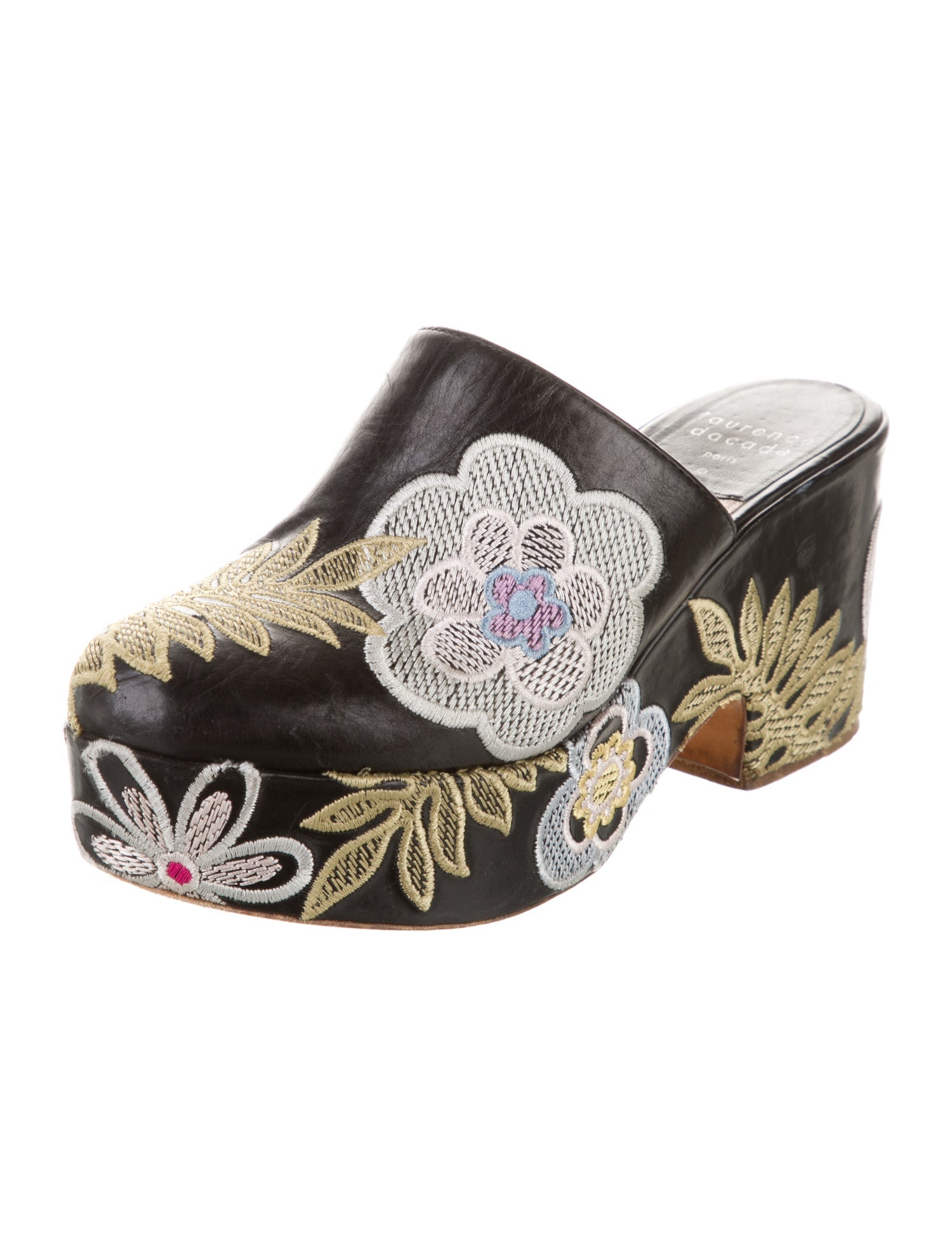 Laurence Dacade Leather Floral Print Mules