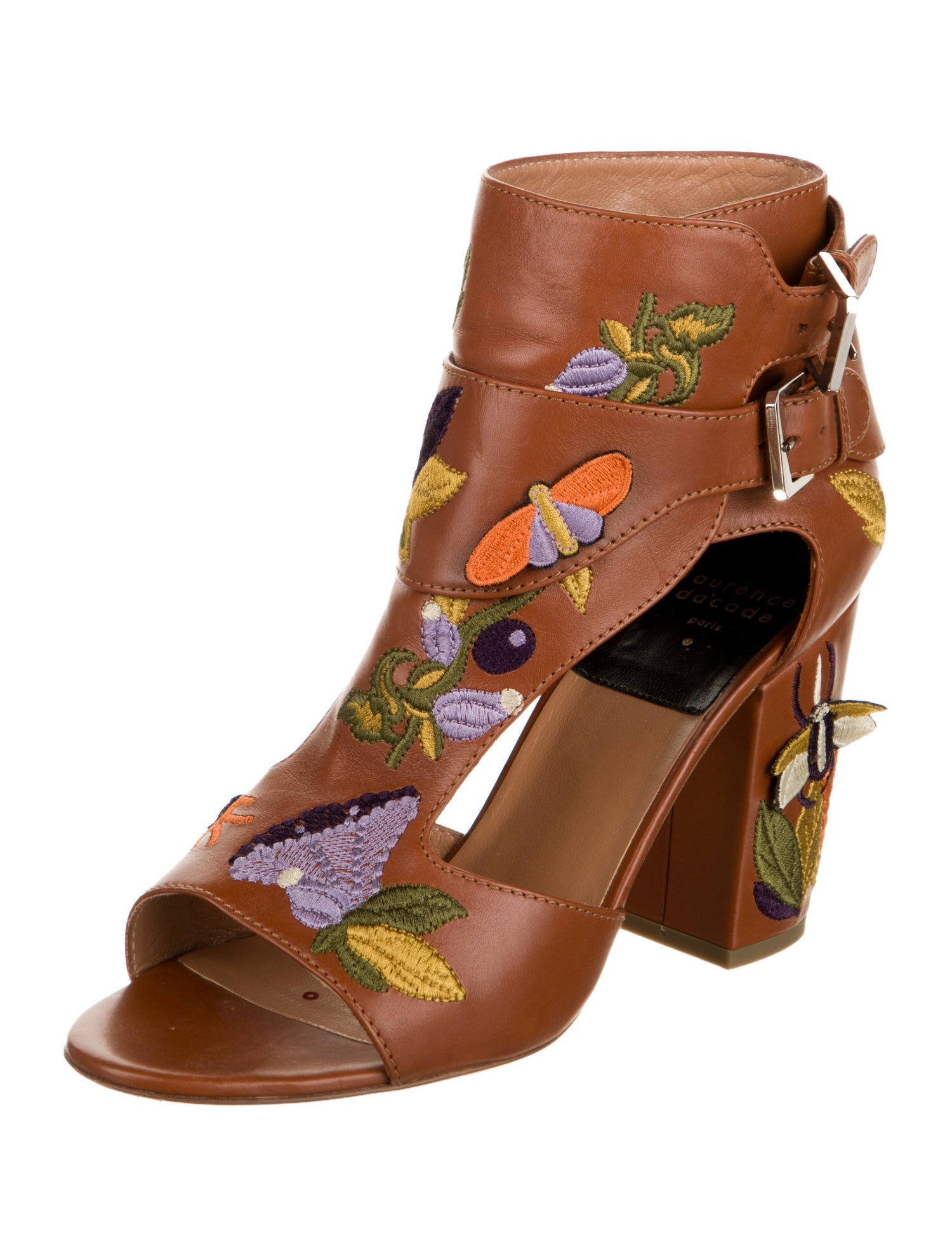 Laurence Dacade Leather Floral Print T-Strap Sandals