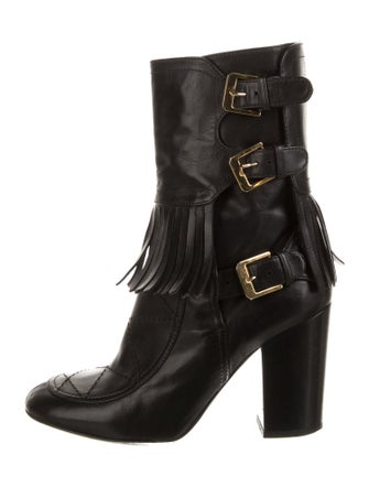 Laurence Dacade Leather Fringe Trim Accent Combat Boots