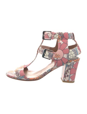 Laurence Dacade Leather Floral Print T-Strap Sandals