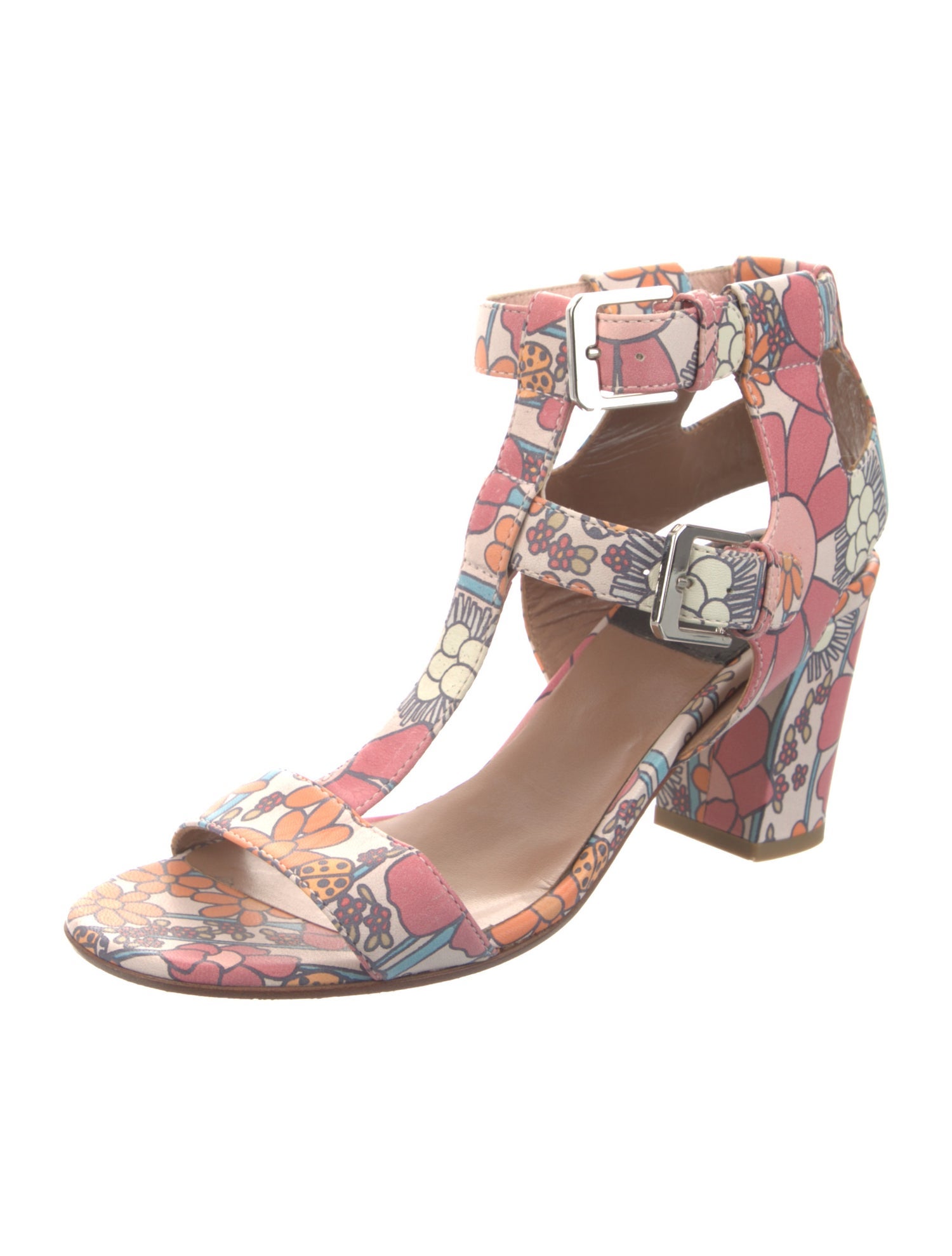 Laurence Dacade Leather Floral Print T-Strap Sandals