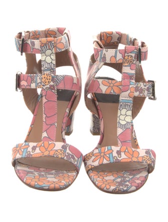 Laurence Dacade Leather Floral Print T-Strap Sandals