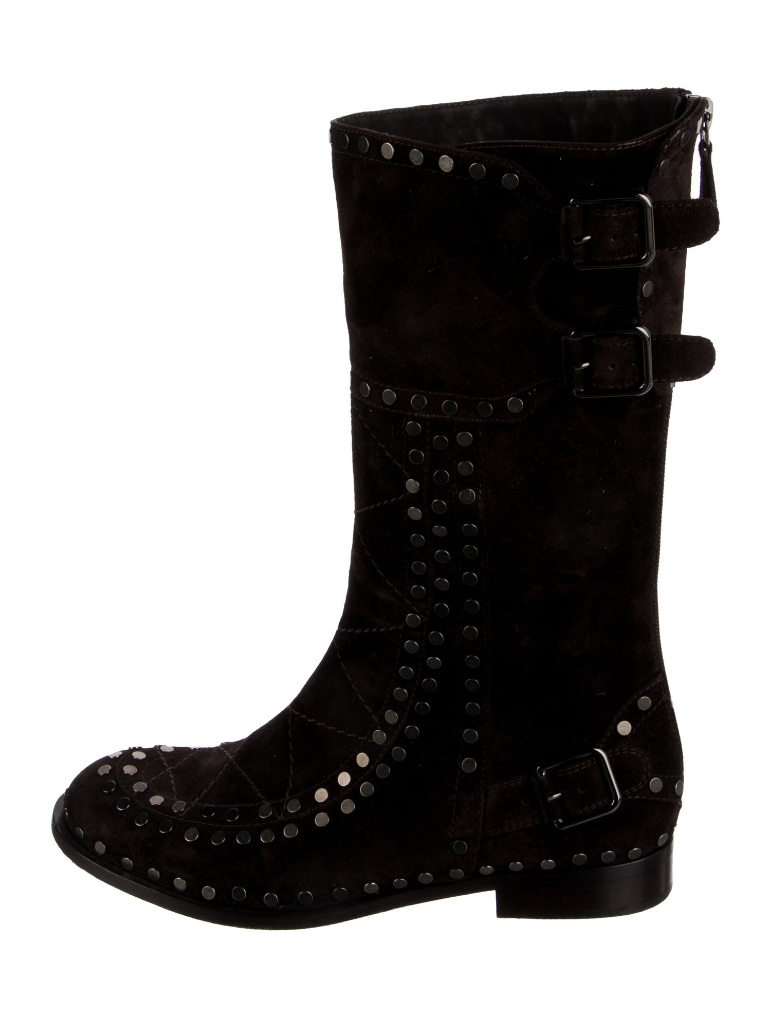 Laurence Dacade Suede Studded Accents Moto Boots