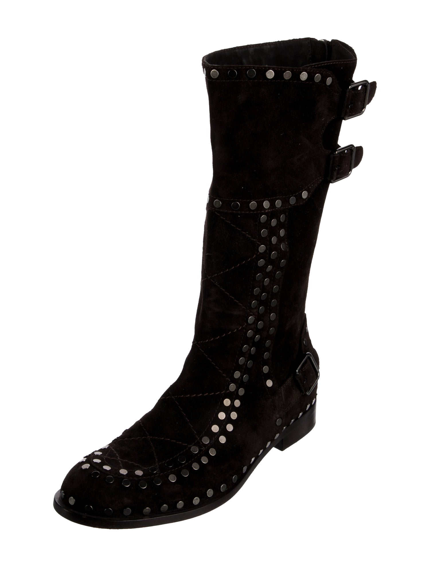 Laurence Dacade Suede Studded Accents Moto Boots