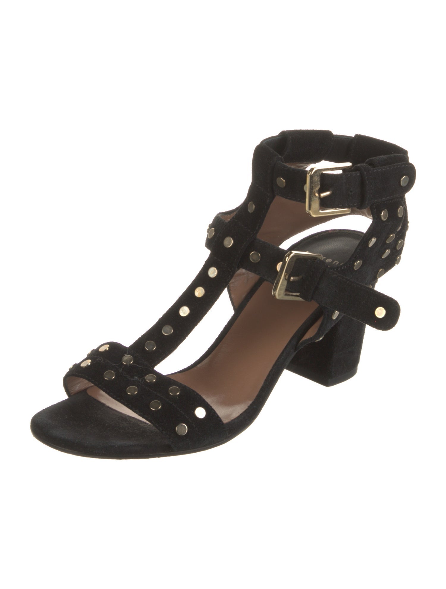 Laurence Dacade Suede Studded Accents T-Strap Sandals