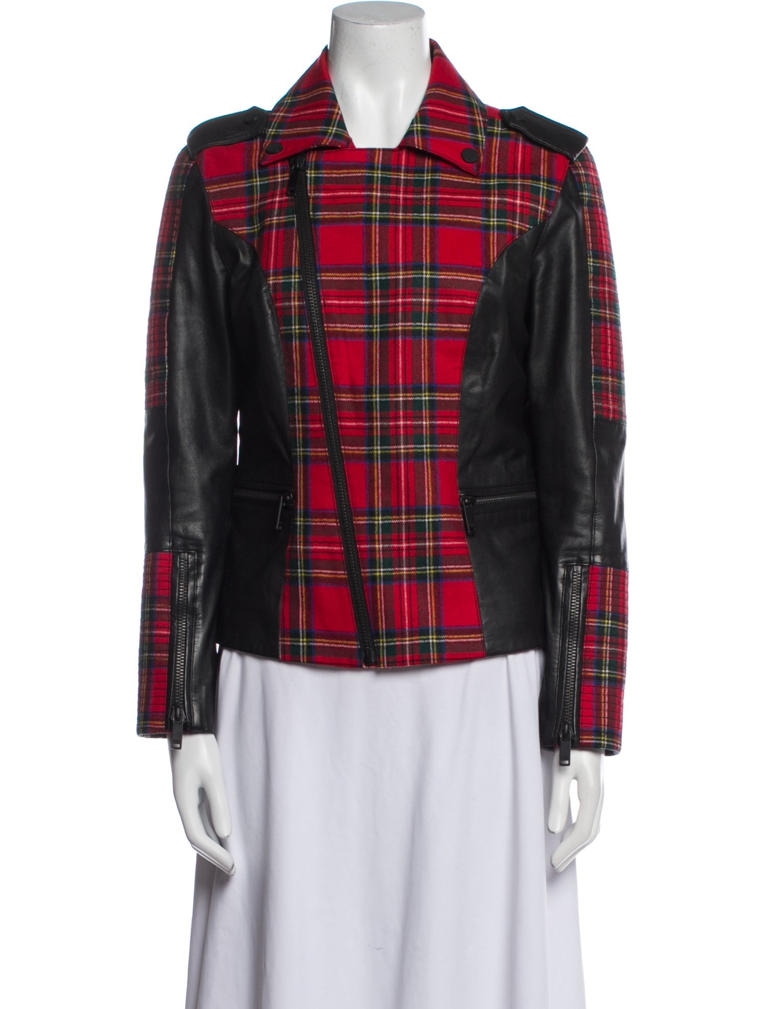 Lagerfeld Leather Plaid Print Blazer