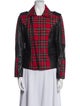 Lagerfeld Leather Plaid Print Blazer