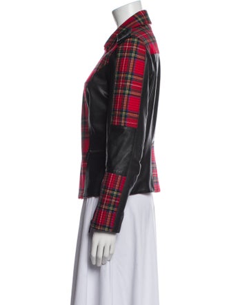 Lagerfeld Leather Plaid Print Blazer