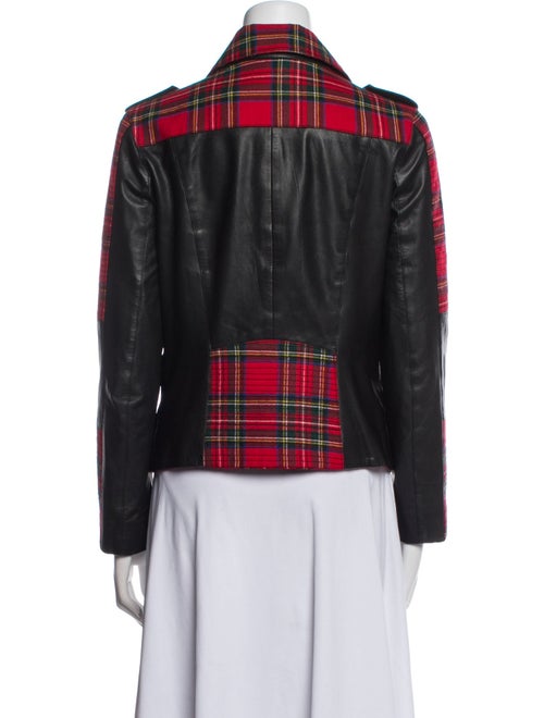 Lagerfeld Leather Plaid Print Blazer